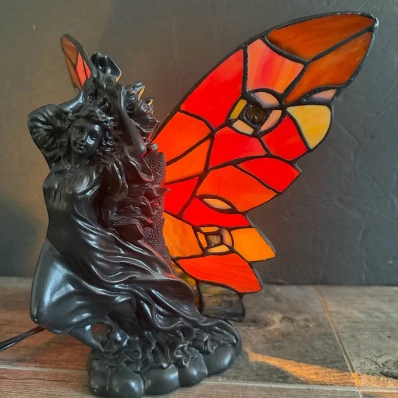 Tiffany Style Stained Glass Fairy Table Butterfly Lamp8”